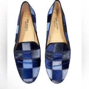 JON JOSEF Blue Gray Checkered Loafers Size 8.5